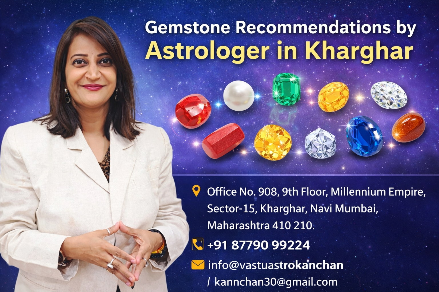 Read more about the article Gemstone Recommendations by Astrologer in Kharghar – Trusted Guidance by Dr. Kanchan Jha Sharma